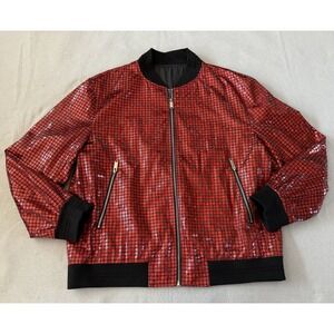 Manzini XXL Red Metallic Geometric Bomber Jacket Mens 56 Full Zip Party Clubwear